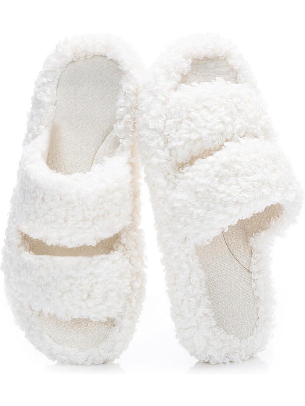 Women's Cream White Open Toe Bow Knot Double Strap Memory Foam Indoor Slippers